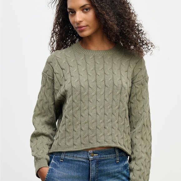 Pink Rose Sweaters - Pink Rose - Sage Green Knit Cropped Long Sleeve Sweater